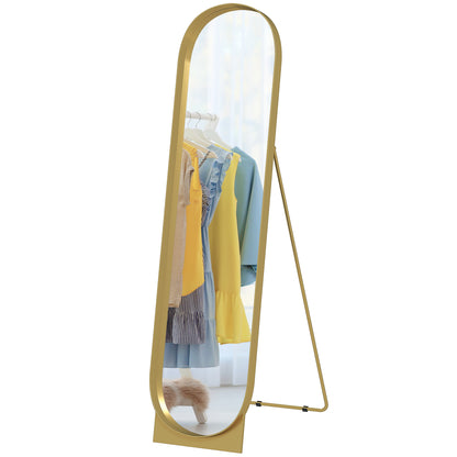 Arched Floor Standing Mirror 40 x 160 cm, large mirror with metal frame and shatterproof film, floor standing or wall leaning, for bedroom, living room, and dressing room, gold