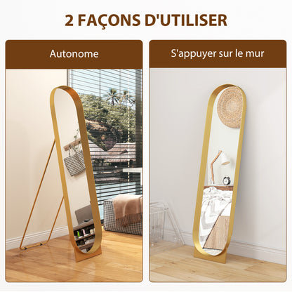 Arched Floor Standing Mirror 40 x 160 cm, large mirror with metal frame and shatterproof film, floor standing or wall leaning, for bedroom, living room, and dressing room, gold