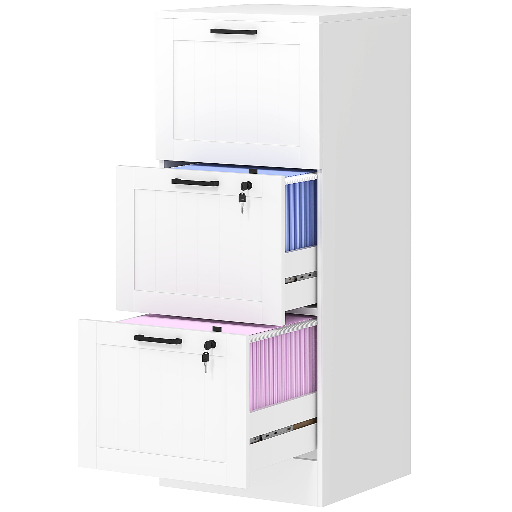 Office Drawer File Cabinet with 3 Drawers Desk Drawer with Locks Hanging Folders for A4 and Letter 40x40x101cm White