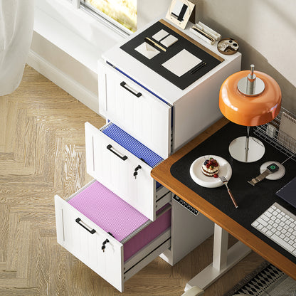 Office Drawer File Cabinet with 3 Drawers Desk Drawer with Locks Hanging Folders for A4 and Letter 40x40x101cm White