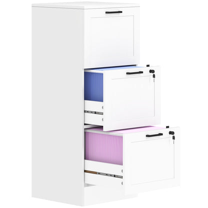Office Drawer File Cabinet with 3 Drawers Desk Drawer with Locks Hanging Folders for A4 and Letter 40x40x101cm White