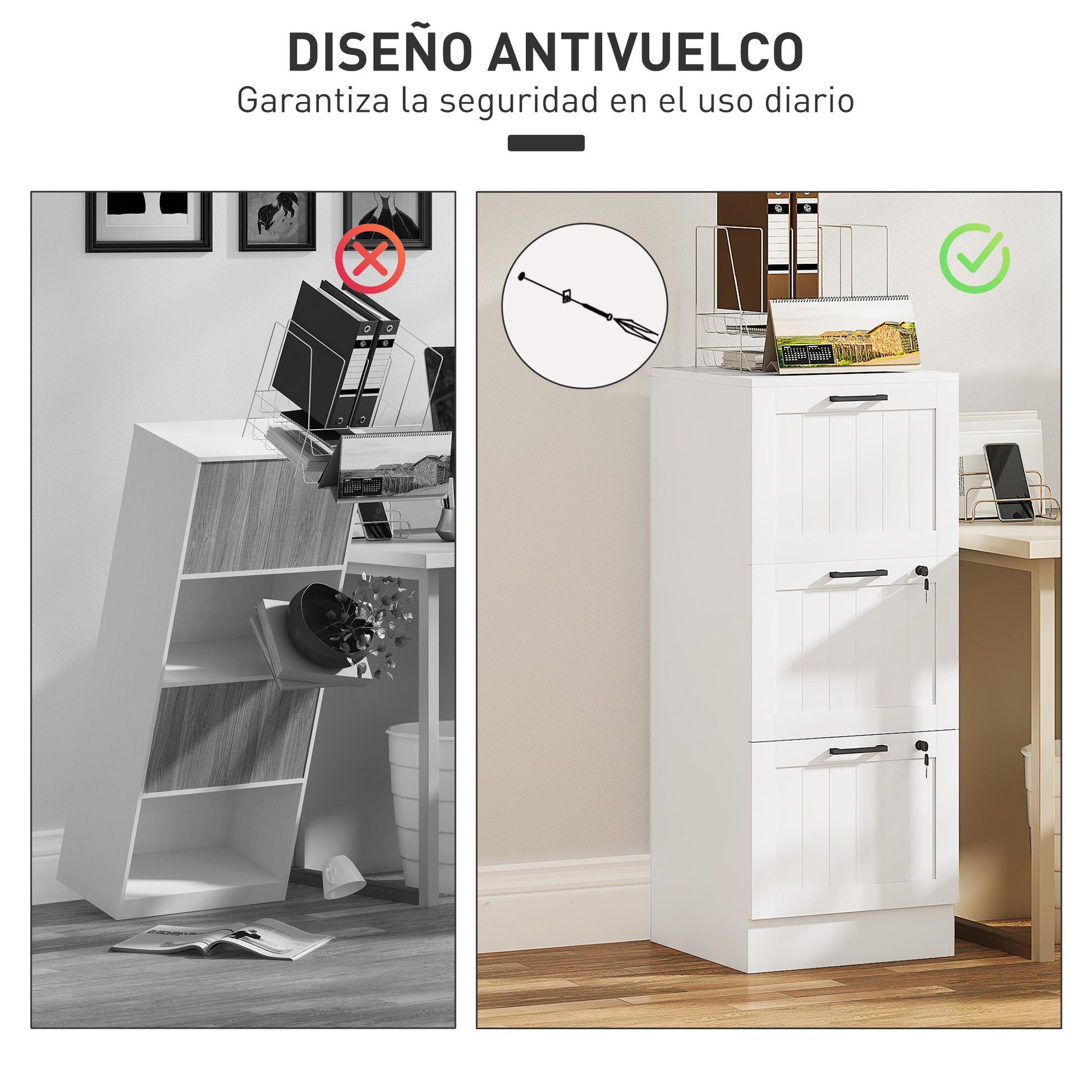 Office Drawer File Cabinet with 3 Drawers Desk Drawer with Locks Hanging Folders for A4 and Letter 40x40x101cm White