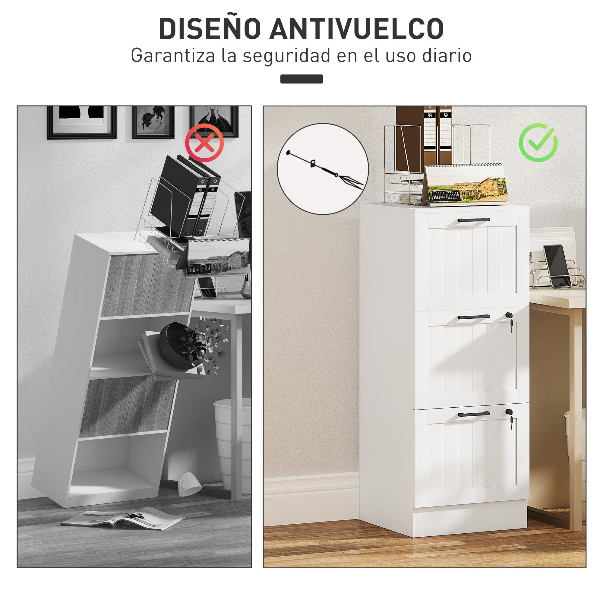 Office Drawer File Cabinet with 3 Drawers Desk Drawer with Locks Hanging Folders for A4 and Letter 40x40x101cm White