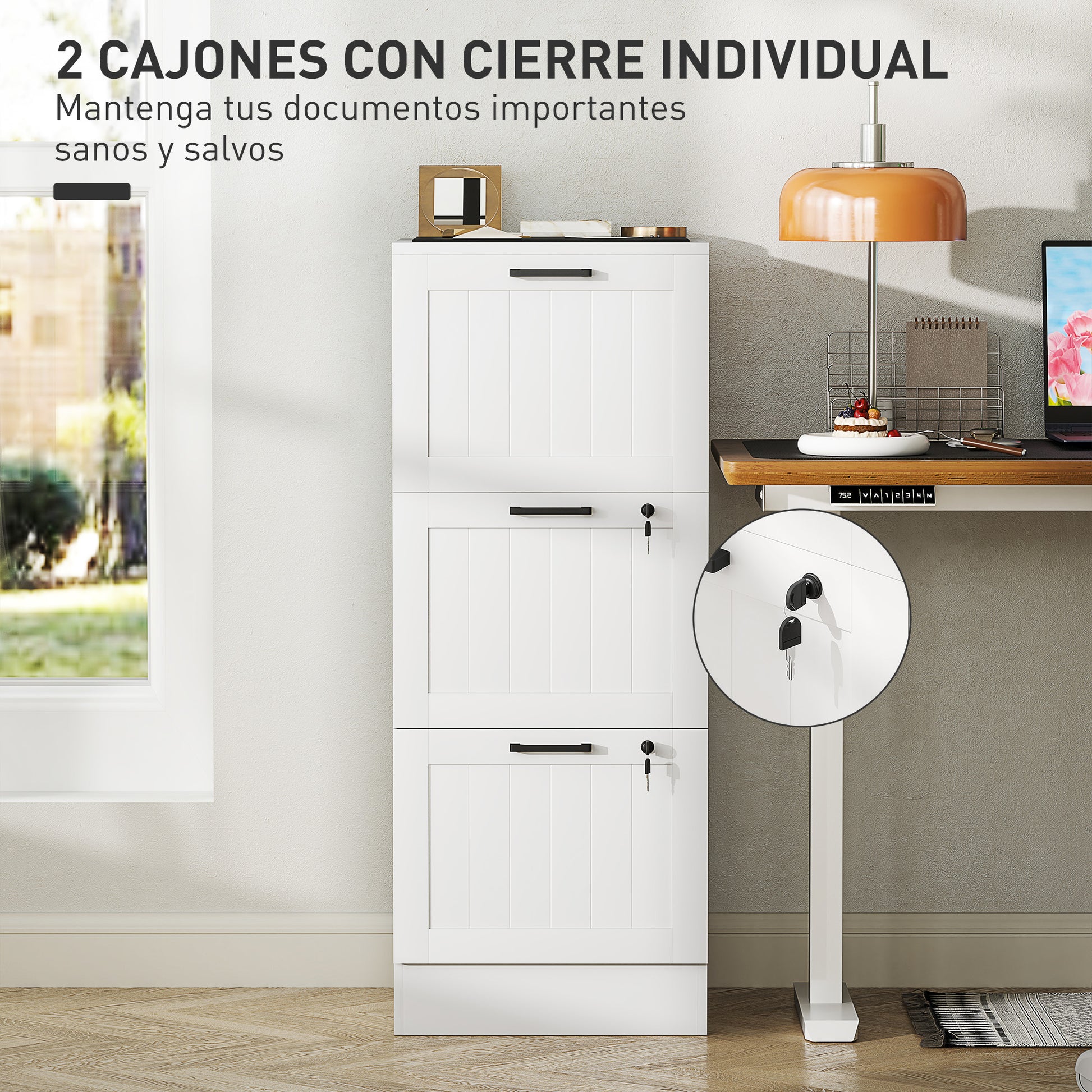 Office Drawer File Cabinet with 3 Drawers Desk Drawer with Locks Hanging Folders for A4 and Letter 40x40x101cm White