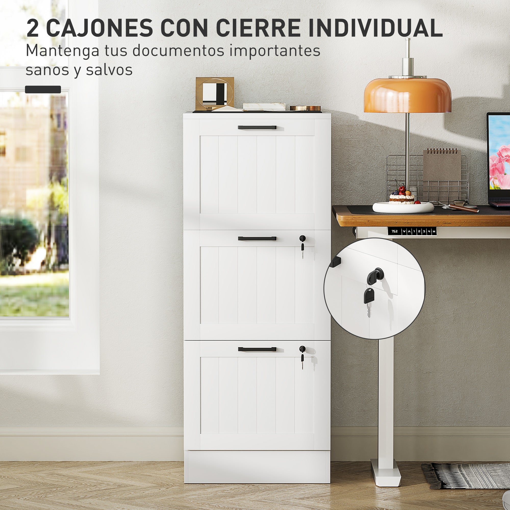 Office Drawer File Cabinet with 3 Drawers Desk Drawer with Locks Hanging Folders for A4 and Letter 40x40x101cm White