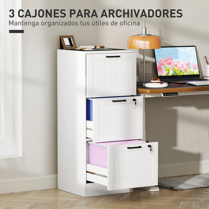 Office Drawer File Cabinet with 3 Drawers Desk Drawer with Locks Hanging Folders for A4 and Letter 40x40x101cm White