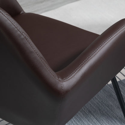 Set of 2 Modern Dining Room Chairs, Kitchen or Living Room, Brown Faux Leather Upholstered Chairs 60x56.5x85cm