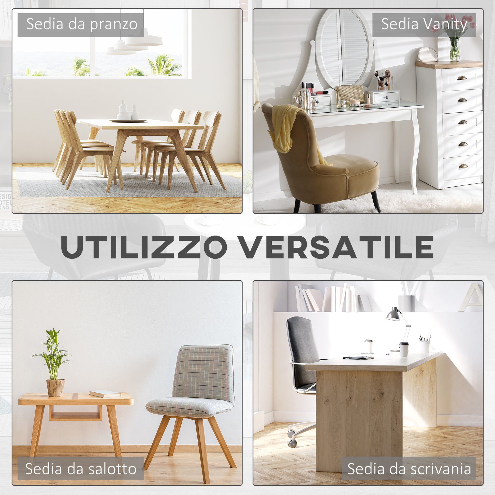 Set of 2 Modern Dining Room Chairs, Kitchen or Living Room, Brown Faux Leather Upholstered Chairs 60x56.5x85cm