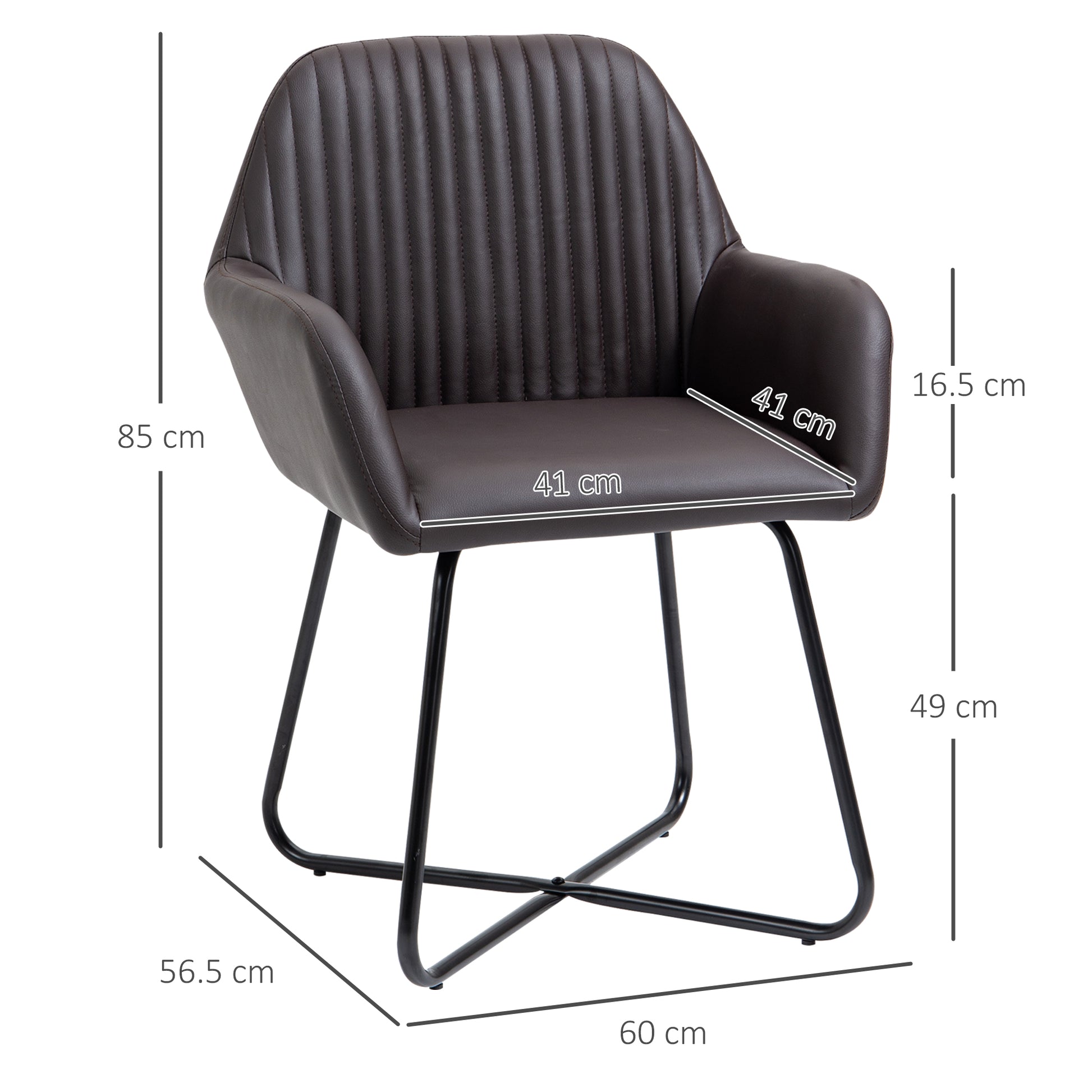 Set of 2 Modern Dining Room Chairs, Kitchen or Living Room, Brown Faux Leather Upholstered Chairs 60x56.5x85cm