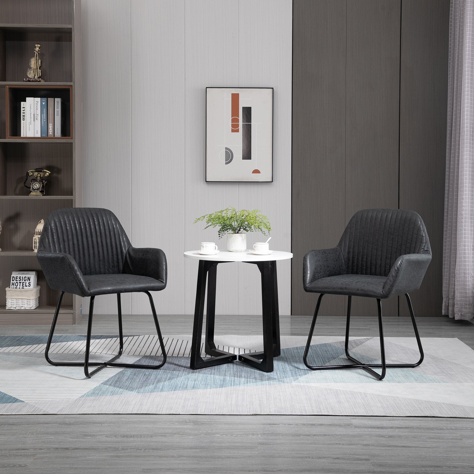 Set of 2 Modern Dining Room Chairs, Kitchen or Living Room, Brown Faux Leather Upholstered Chairs 60x56.5x85cm