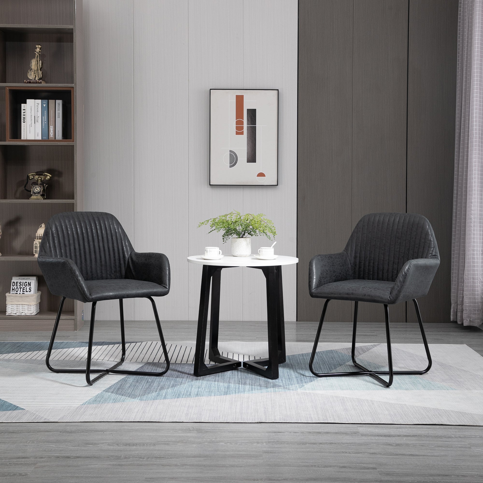 Set of 2 Modern Dining Room Chairs, Kitchen or Living Room, Brown Faux Leather Upholstered Chairs 60x56.5x85cm
