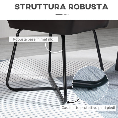 Set of 2 Modern Dining Room Chairs, Kitchen or Living Room, Brown Faux Leather Upholstered Chairs 60x56.5x85cm