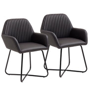 Set of 2 Modern Dining Room Chairs, Kitchen or Living Room, Brown Faux Leather Upholstered Chairs 60x56.5x85cm