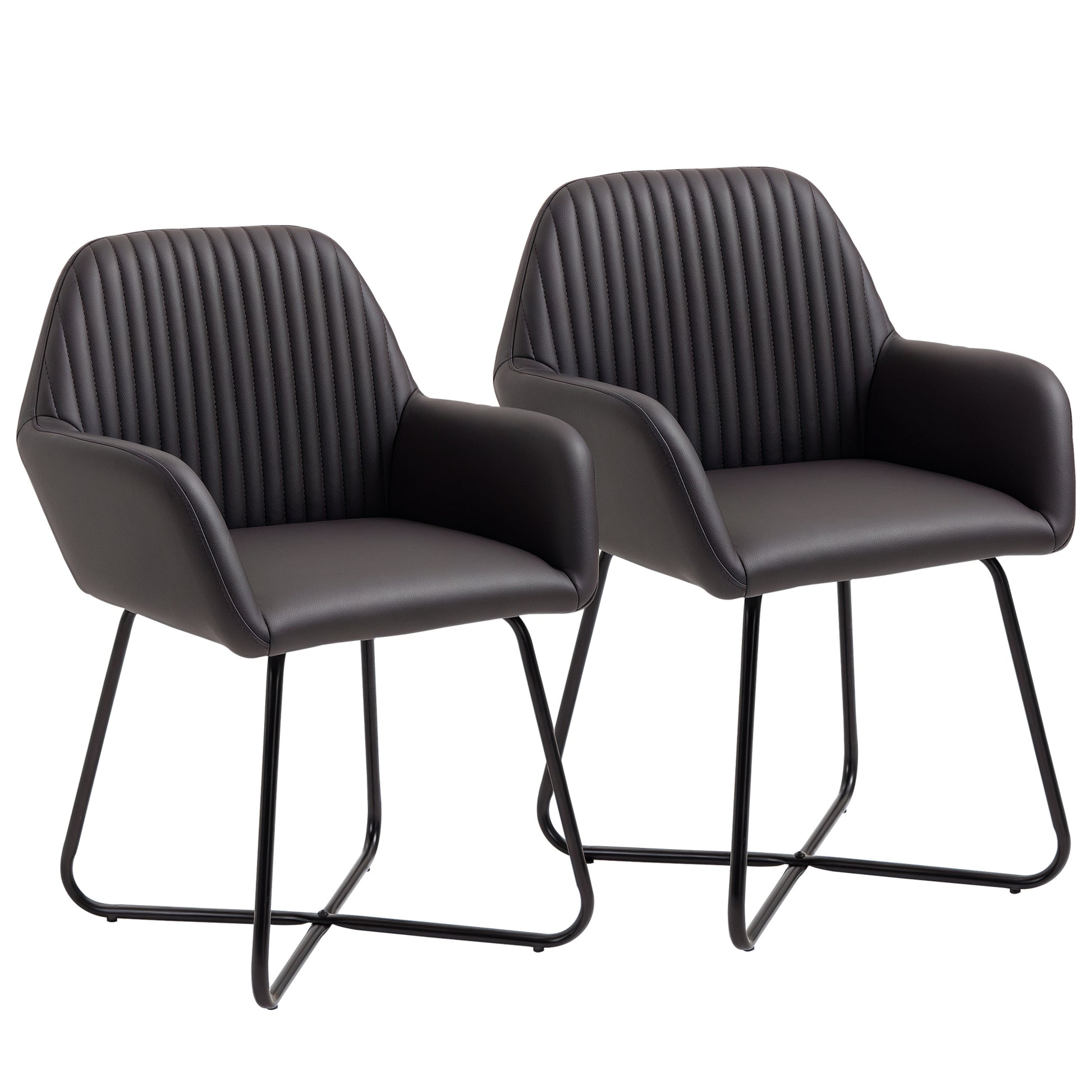 Set of 2 Modern Dining Room Chairs, Kitchen or Living Room, Brown Faux Leather Upholstered Chairs 60x56.5x85cm