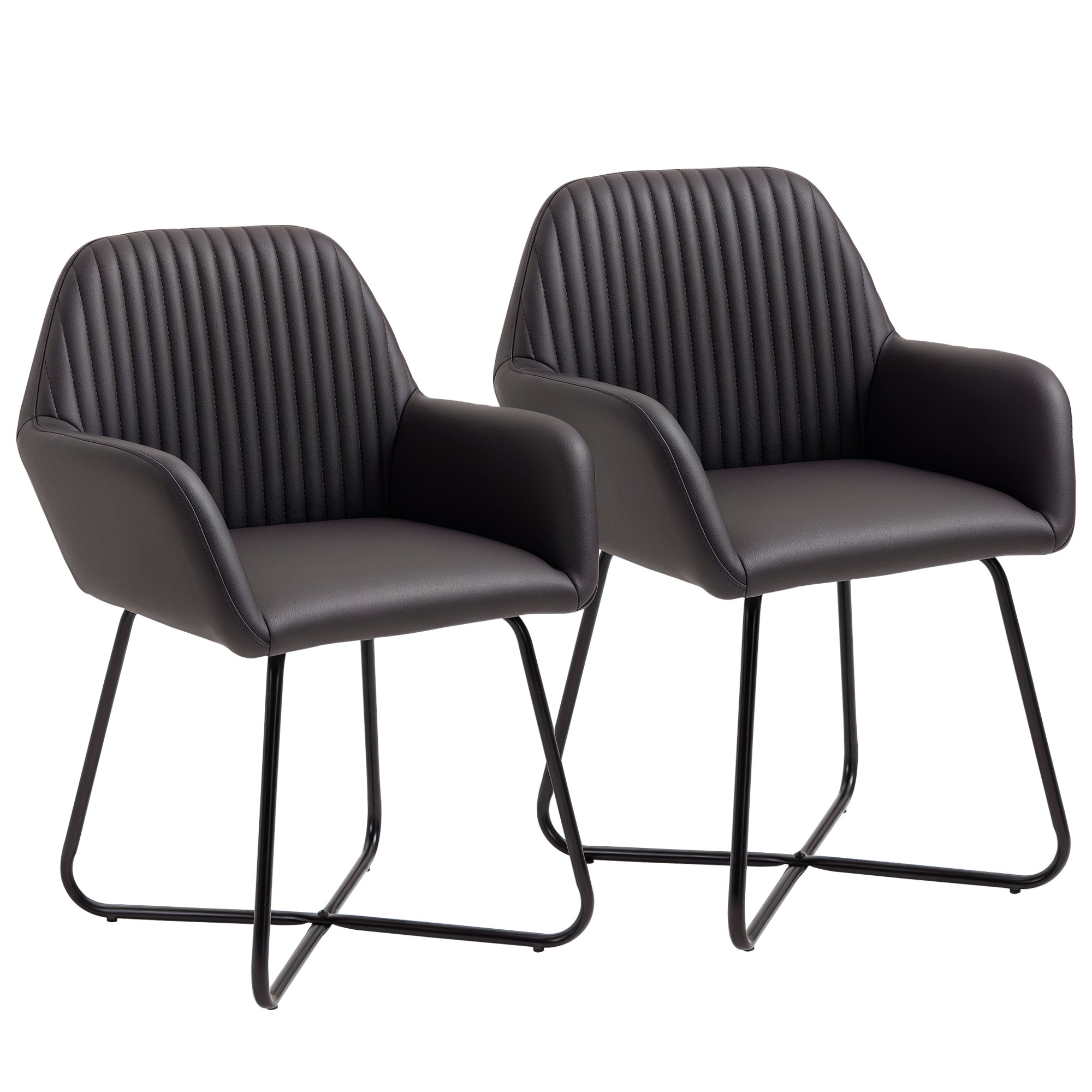 Set of 2 Modern Dining Room Chairs, Kitchen or Living Room, Brown Faux Leather Upholstered Chairs 60x56.5x85cm