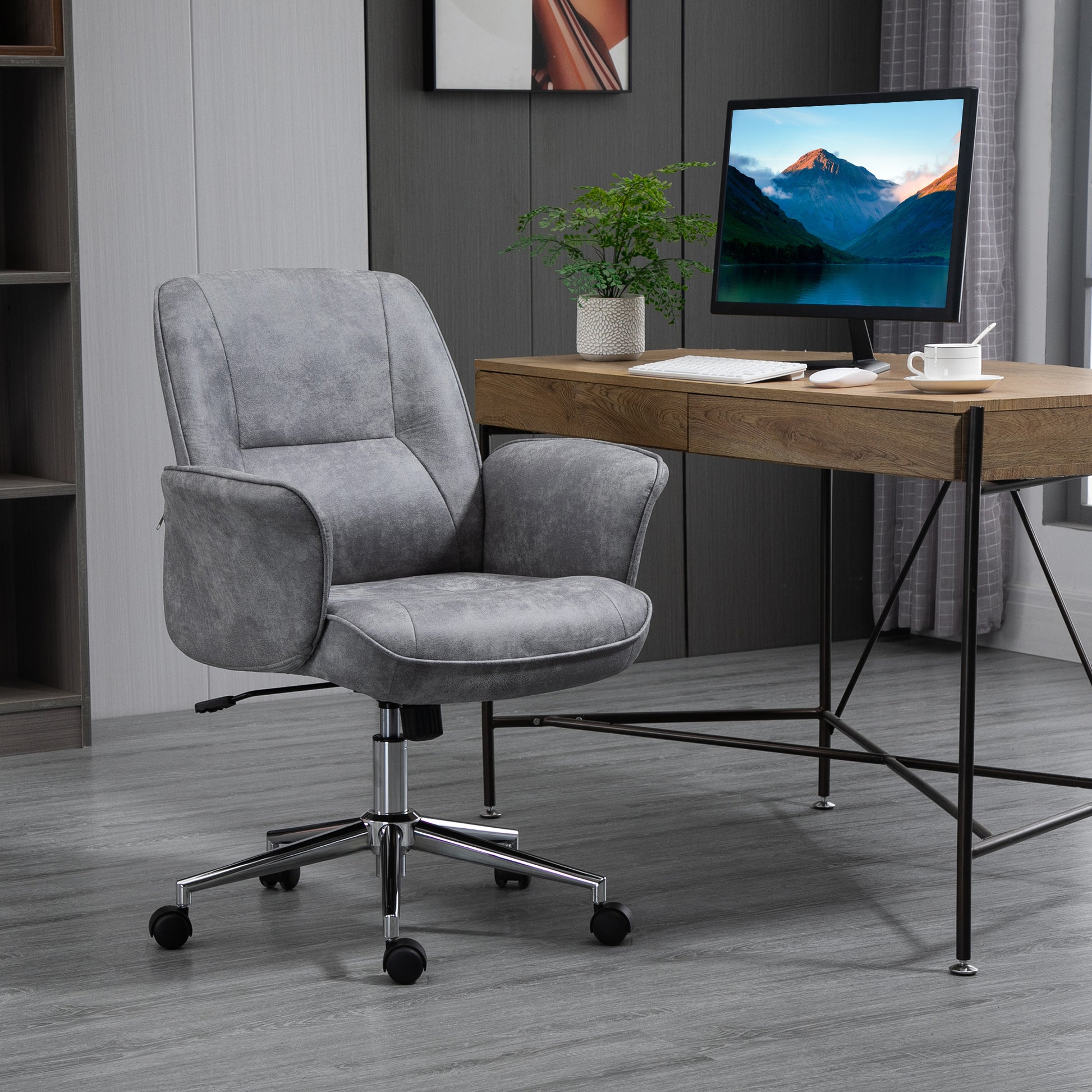 Office Chair with Tilt Function Desk Chair Height Adjustable Swivel Chair Ergonomic Work Chair Modern Supports up to 120 kg Microfiber Light Gray 67 x 69 x 92-102 cm