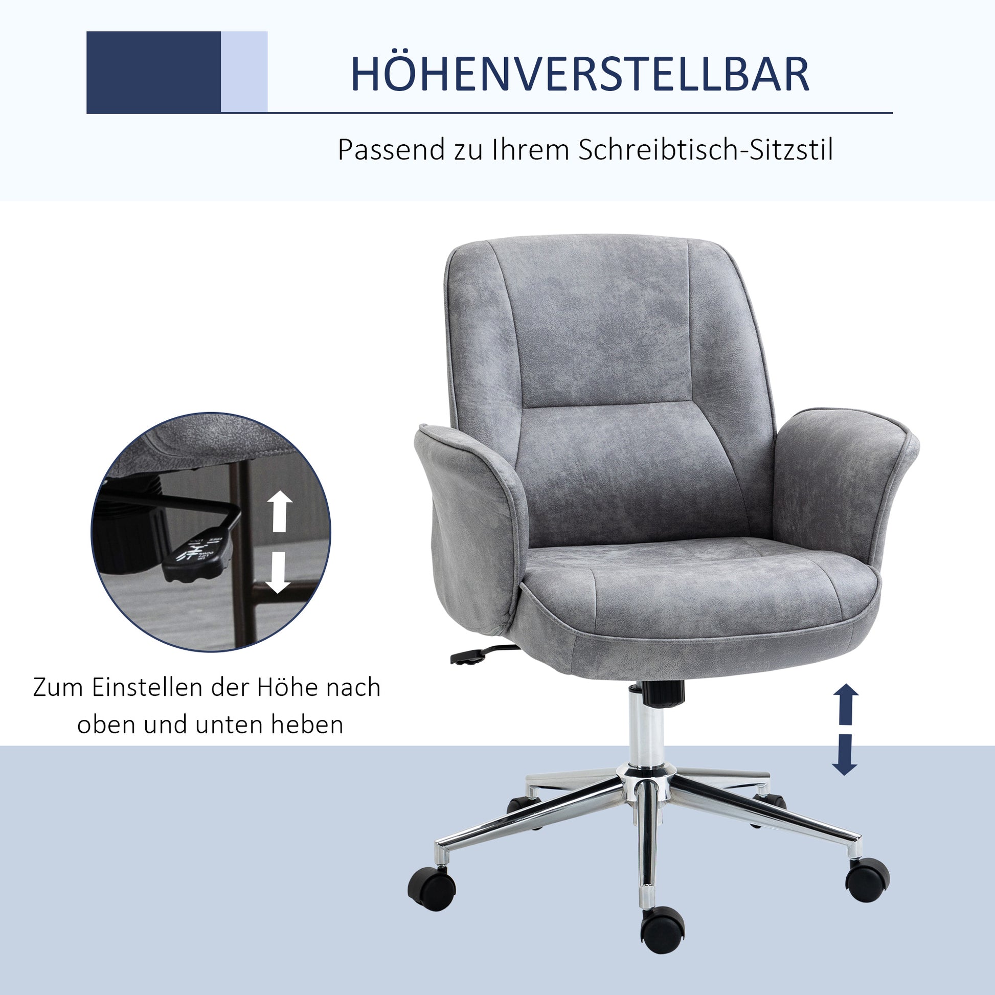 Office Chair with Tilt Function Desk Chair Height Adjustable Swivel Chair Ergonomic Work Chair Modern Supports up to 120 kg Microfiber Light Gray 67 x 69 x 92-102 cm