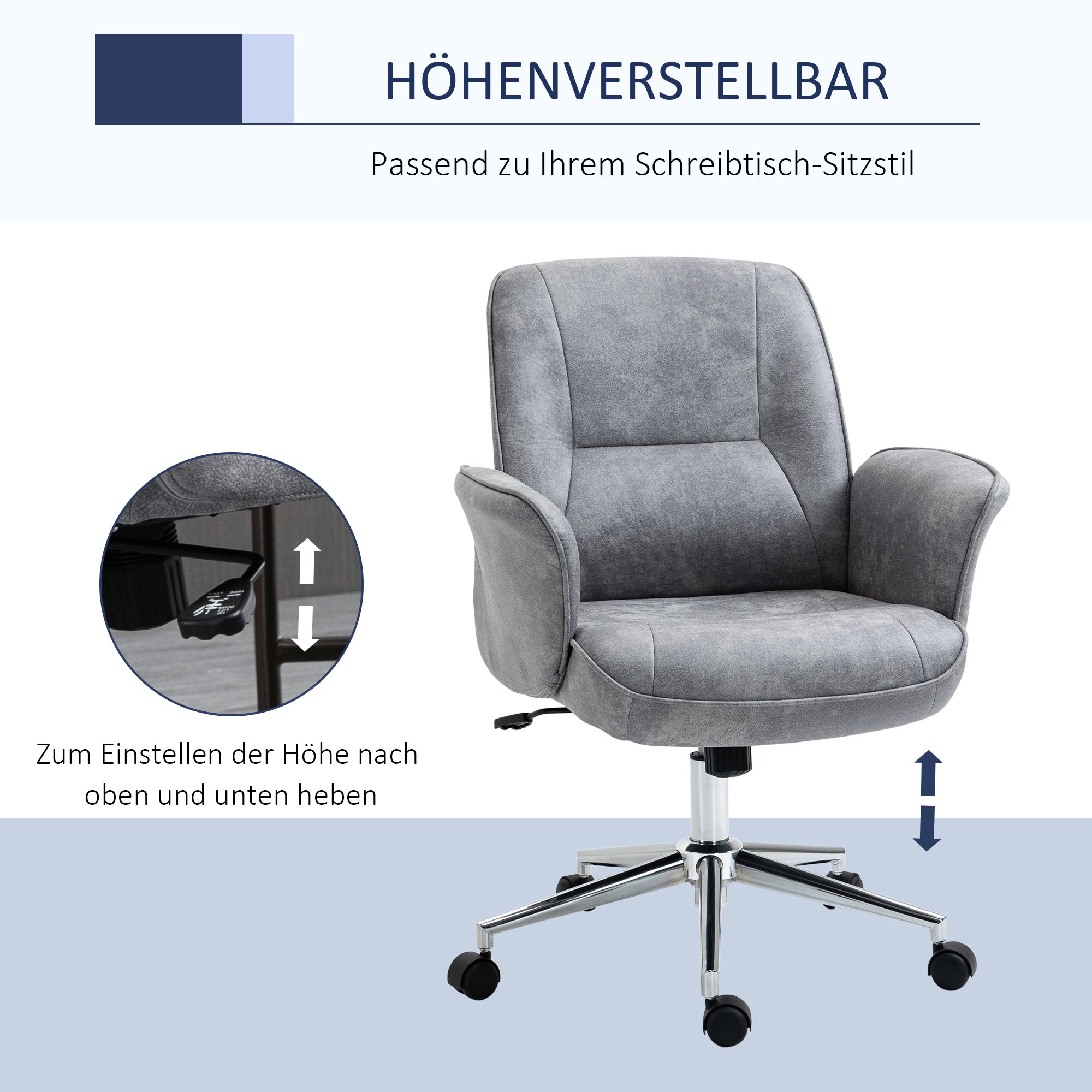 Office Chair with Tilt Function Desk Chair Height Adjustable Swivel Chair Ergonomic Work Chair Modern Supports up to 120 kg Microfiber Light Gray 67 x 69 x 92-102 cm