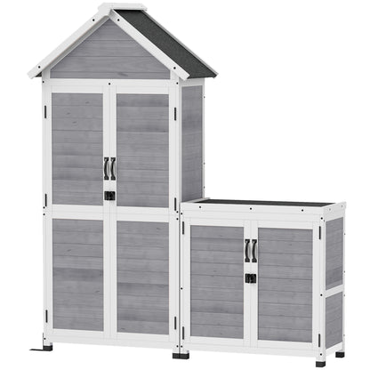 2 in 1 Garden Cabinet Wood, Tool Shed with Storage Cabinet Lockable Door Pent Roof Shelf 89x51x182cm, Weatherproof Tool Cabinet, Tool Shed for Garden, Patio, Light Gray