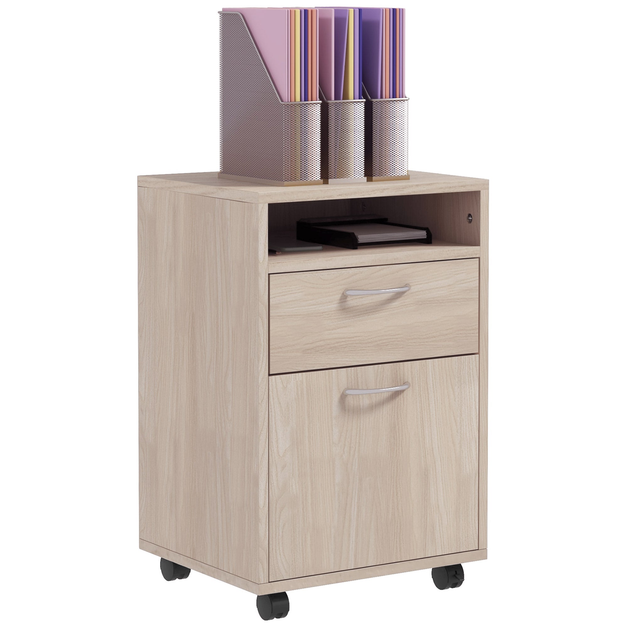 Office Cabinet Office Storage on Wheels Drawer Cupboard Shelf Particle Board Oak