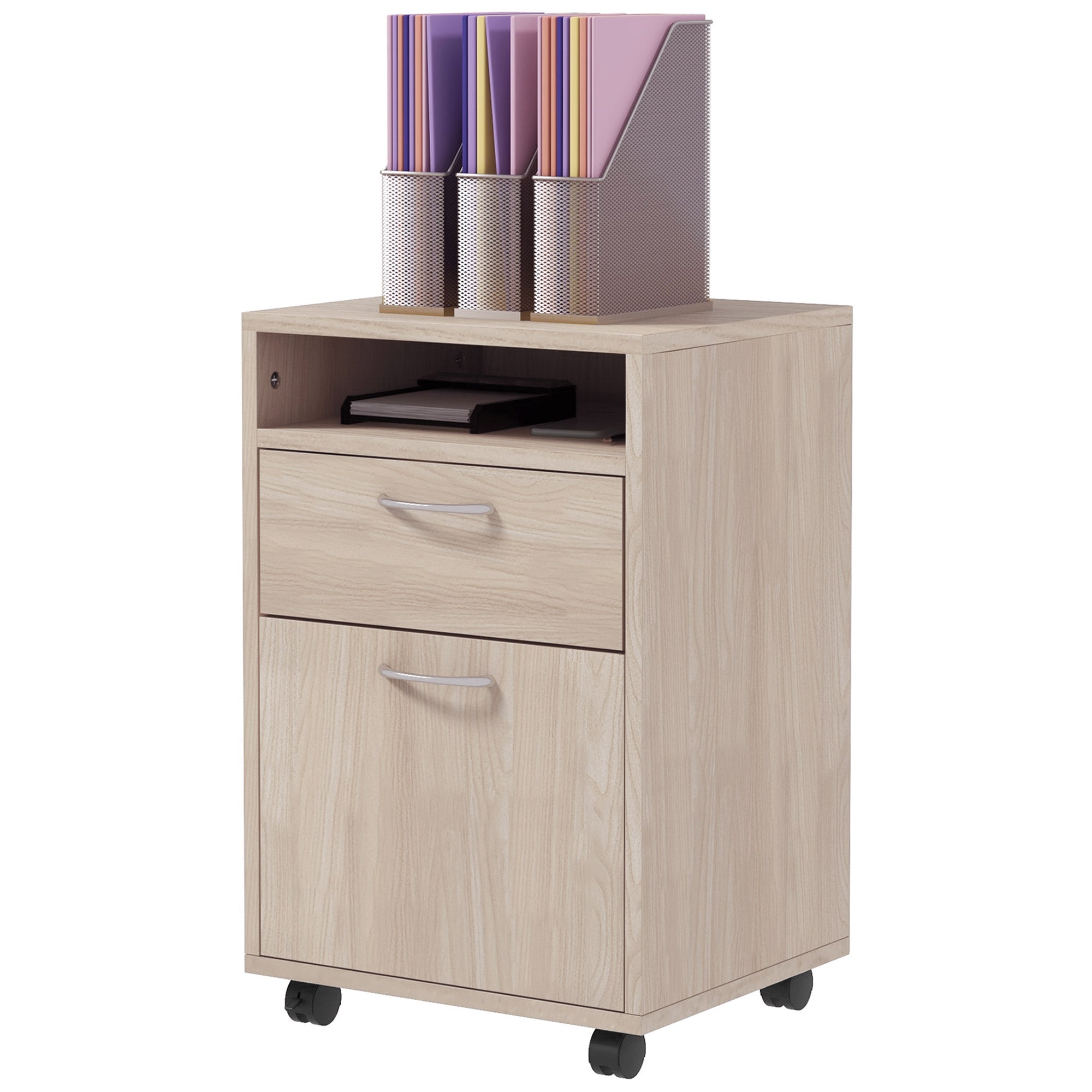 Office Cabinet Office Storage on Wheels Drawer Cupboard Shelf Particle Board Oak
