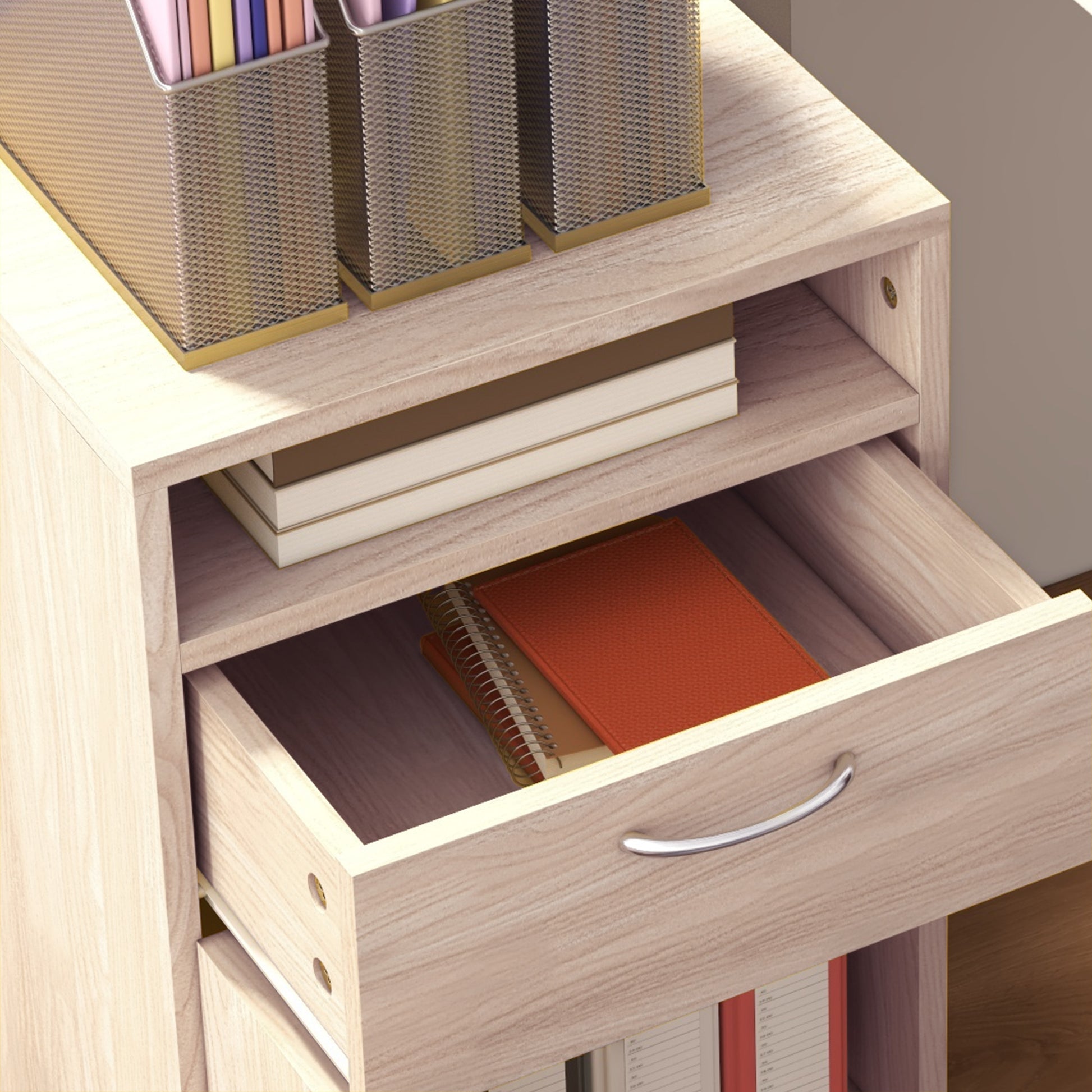 Office Cabinet Office Storage on Wheels Drawer Cupboard Shelf Particle Board Oak