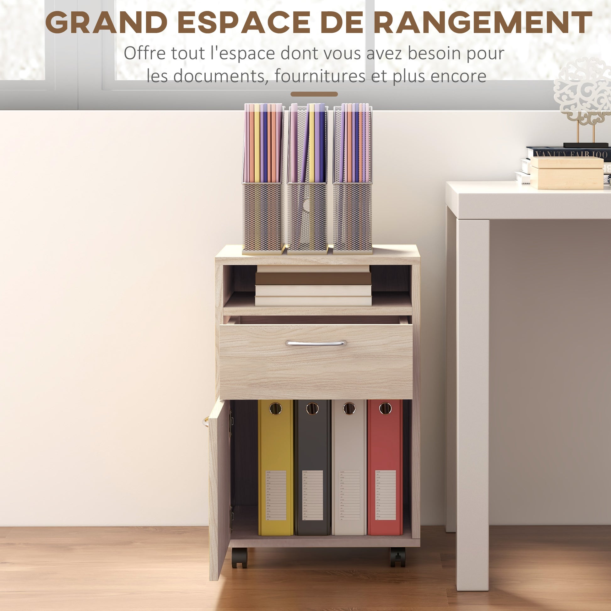Office Cabinet Office Storage on Wheels Drawer Cupboard Shelf Particle Board Oak
