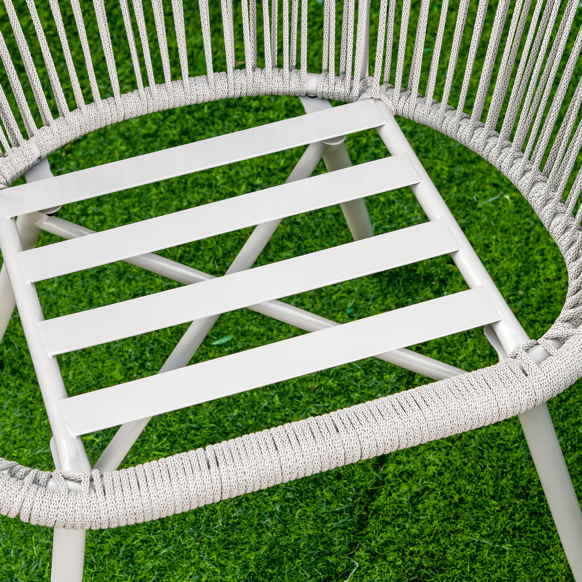Synthetic Rattan Garden Furniture Boho Style, 3-Piece Coffee Table and Garden Chairs Set, Cream White