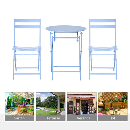 3-piece Garden Set Bistro Table with 2 Chairs for Yard Garden Foldable Light Blue