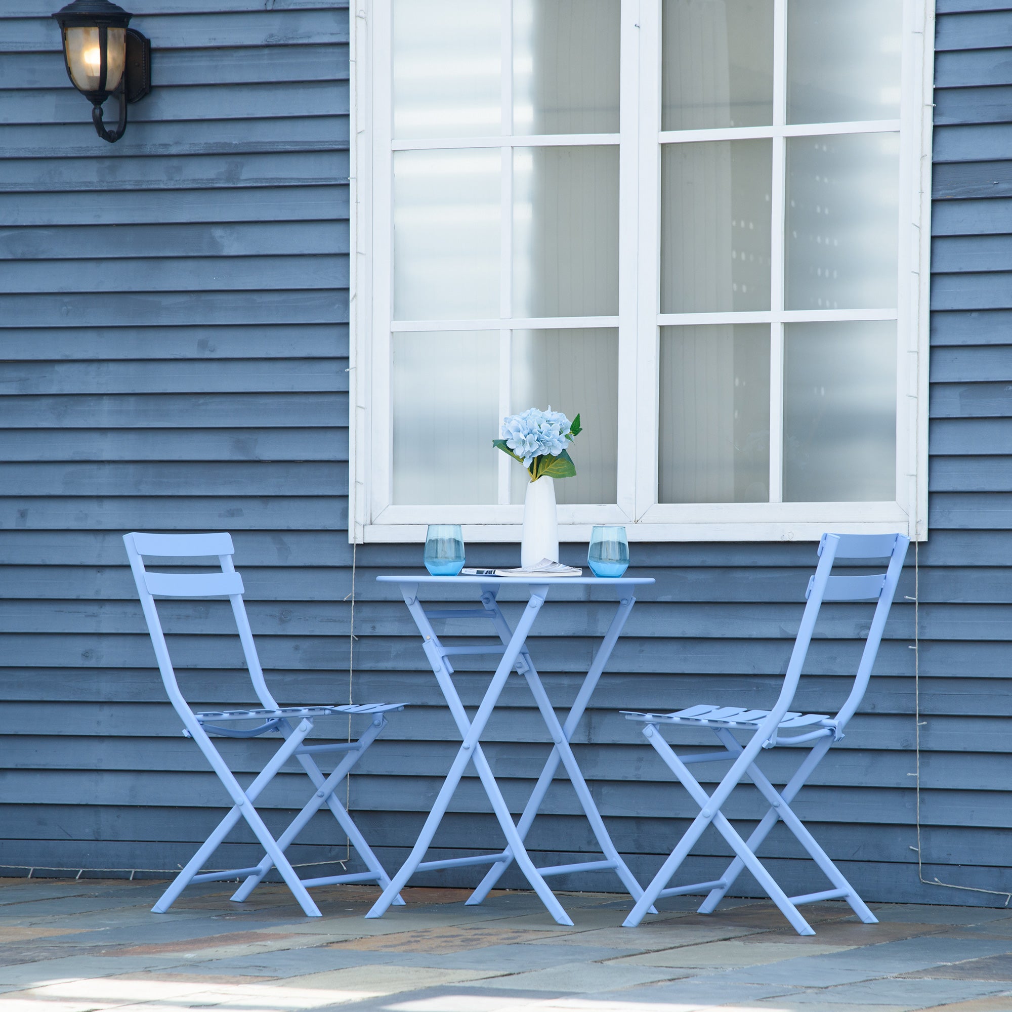 3-piece Garden Set Bistro Table with 2 Chairs for Yard Garden Foldable Light Blue