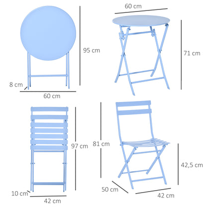 3-piece Garden Set Bistro Table with 2 Chairs for Yard Garden Foldable Light Blue