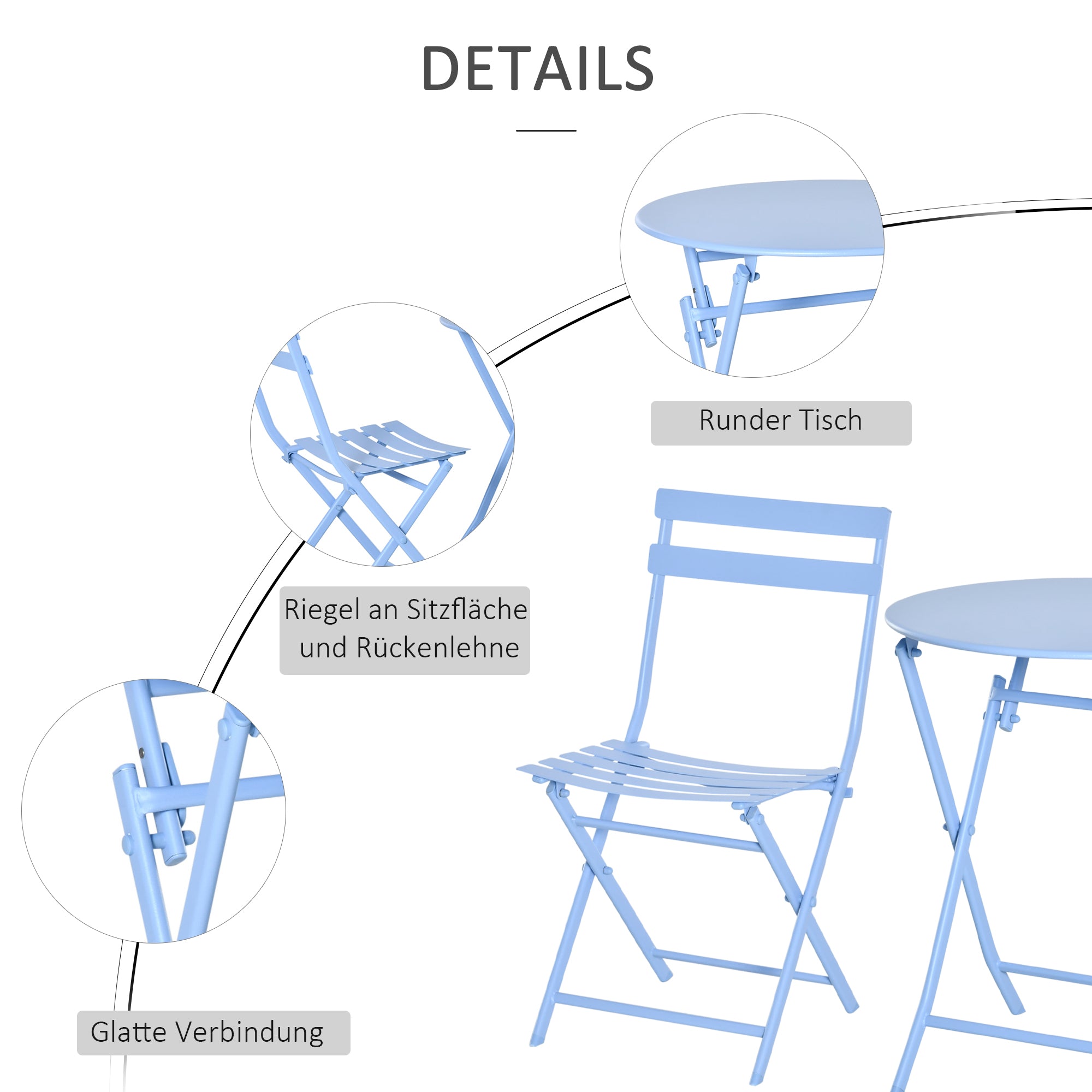 3-piece Garden Set Bistro Table with 2 Chairs for Yard Garden Foldable Light Blue
