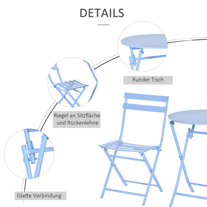 3-piece Garden Set Bistro Table with 2 Chairs for Yard Garden Foldable Light Blue