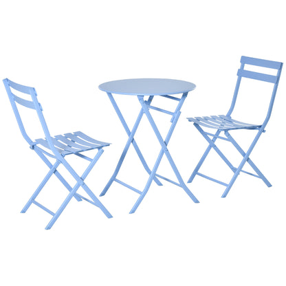 3-piece Garden Set Bistro Table with 2 Chairs for Yard Garden Foldable Light Blue