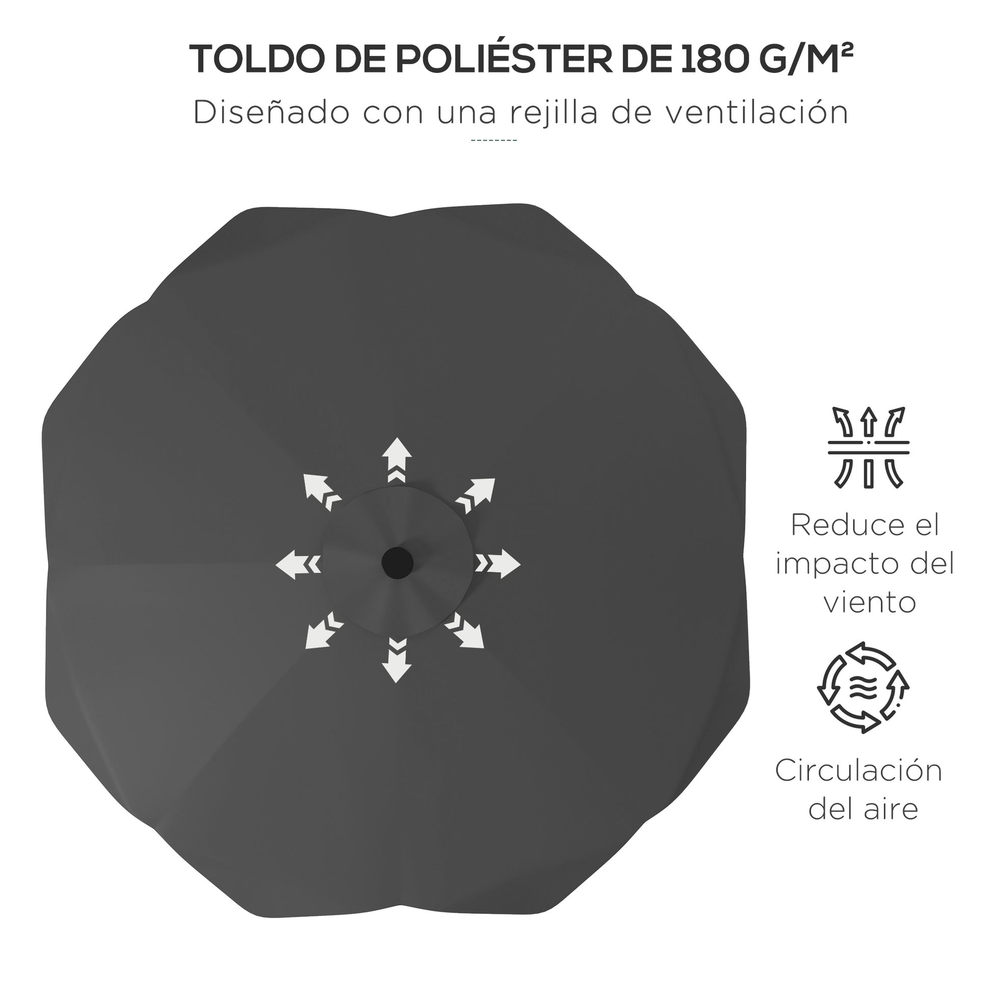 9.6ft Garden Parasol with 32 Solar LED Lights, Manual Patio Umbrella with 8 Ribs, Adjustable Angle, Waterproof and Ventilation Grids for Patio Balcony Dark Gray
