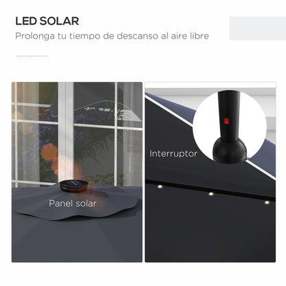 9.6ft Garden Parasol with 32 Solar LED Lights, Manual Patio Umbrella with 8 Ribs, Adjustable Angle, Waterproof and Ventilation Grids for Patio Balcony Dark Gray
