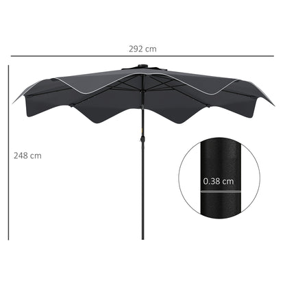 9.6ft Garden Parasol with 32 Solar LED Lights, Manual Patio Umbrella with 8 Ribs, Adjustable Angle, Waterproof and Ventilation Grids for Patio Balcony Dark Gray