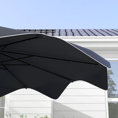 9.6ft Garden Parasol with 32 Solar LED Lights, Manual Patio Umbrella with 8 Ribs, Adjustable Angle, Waterproof and Ventilation Grids for Patio Balcony Dark Gray