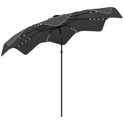 9.6ft Garden Parasol with 32 Solar LED Lights, Manual Patio Umbrella with 8 Ribs, Adjustable Angle, Waterproof and Ventilation Grids for Patio Balcony Dark Gray