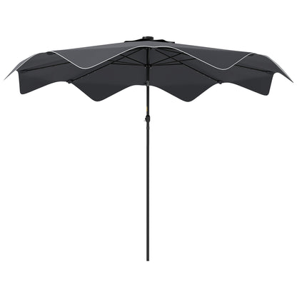 9.6ft Garden Parasol with 32 Solar LED Lights, Manual Patio Umbrella with 8 Ribs, Adjustable Angle, Waterproof and Ventilation Grids for Patio Balcony Dark Gray