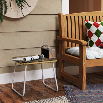 Synthetic Rattan Garden Table Outdoor Table with Tempered Glass Top and Adjustable Legs Side Table for Patio Terrace Balcony Natural and White