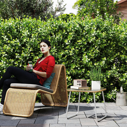 Synthetic Rattan Garden Table Outdoor Table with Tempered Glass Top and Adjustable Legs Side Table for Patio Terrace Balcony Natural and White