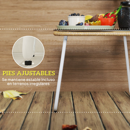 Synthetic Rattan Garden Table Outdoor Table with Tempered Glass Top and Adjustable Legs Side Table for Patio Terrace Balcony Natural and White