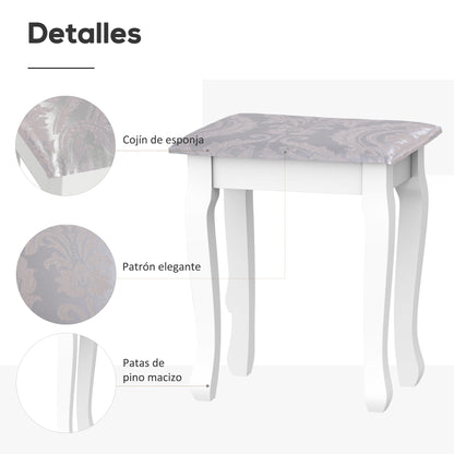 Vanity Set with Stool and Mirror Makeup Dressing Table 5 Drawers White Black MDF Table (White)