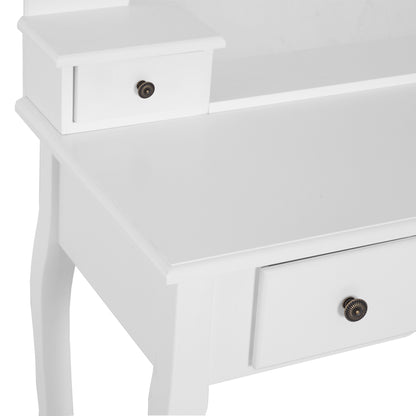 Vanity Set with Stool and Mirror Makeup Dressing Table 5 Drawers White Black MDF Table (White)