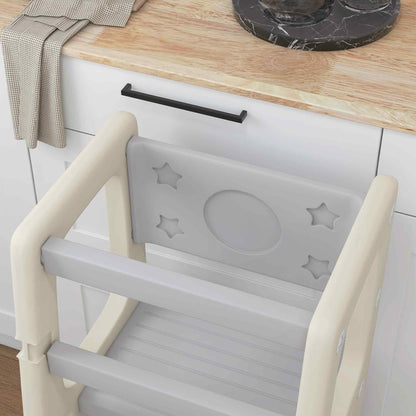 Learning Tower Observation Tower Montessori for Children 18 Months to 5 Years, Height Adjustable on 3 Levels in HDPE, Max. 65 kg 47 x 47 x 90 cm Cream Gray