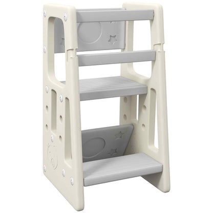 Learning Tower Observation Tower Montessori for Children 18 Months to 5 Years, Height Adjustable on 3 Levels in HDPE, Max. 65 kg 47 x 47 x 90 cm Cream Gray