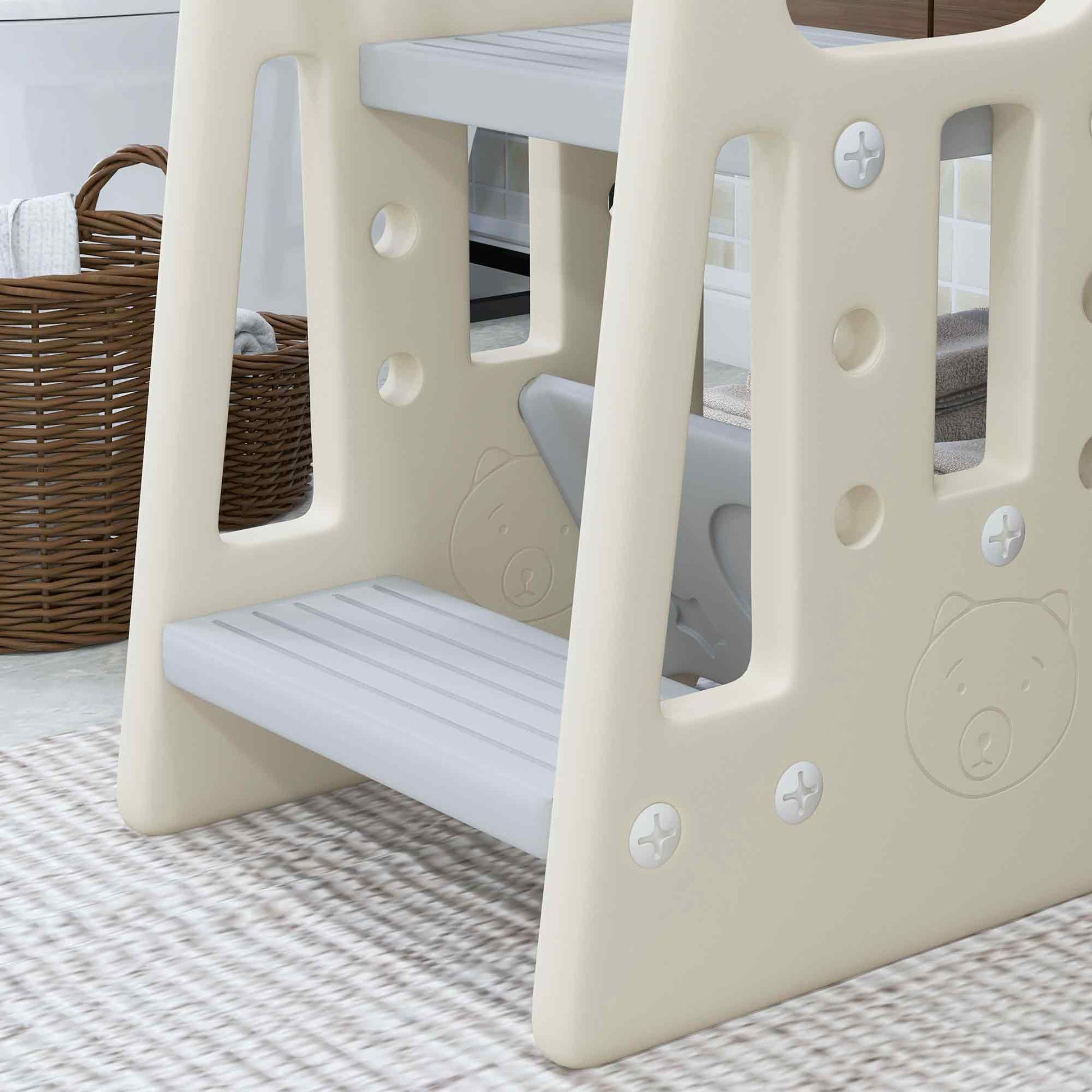Learning Tower Observation Tower Montessori for Children 18 Months to 5 Years, Height Adjustable on 3 Levels in HDPE, Max. 65 kg 47 x 47 x 90 cm Cream Gray