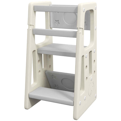 Learning Tower Observation Tower Montessori for Children 18 Months to 5 Years, Height Adjustable on 3 Levels in HDPE, Max. 65 kg 47 x 47 x 90 cm Cream Gray