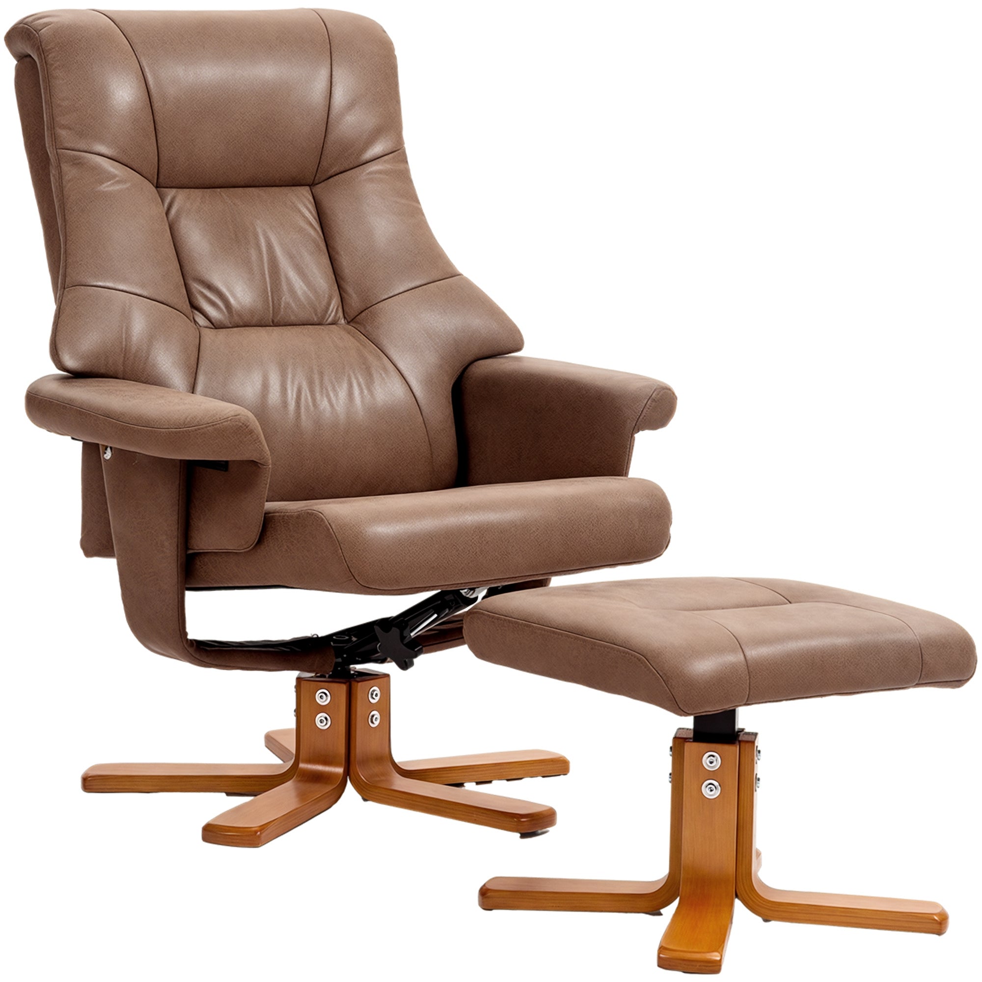 Recliner with Footstool, Swivel TV Armchair with Reclining Function, Upholstered Armchair for Living Room, Bedroom, Microfiber Brown, 78 x 82.5 x 109 cm
